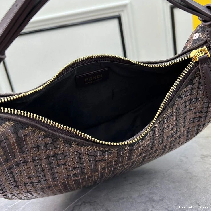Vintage HOT Fendigraphy In with FF Small Fabric Fendi Hobo Brown Motif Sequins Bag 0825